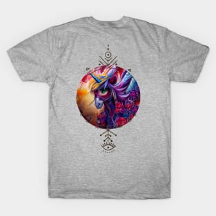 Wonderful colorful unicorn with flowers T-Shirt